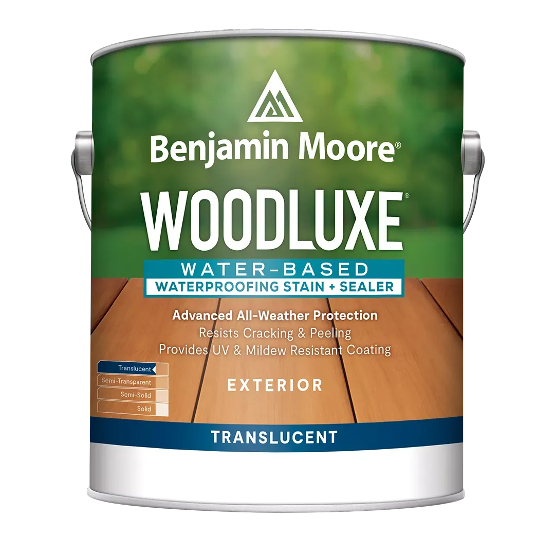 Harrison Paint Supply An innovative line of water-based exterior stains, Woodluxe sets your staining projects up for success. Wood's full grain shows through. Easy to apply and recoat. Advanced all-weather protection. Available in 7 ready-mix colors.boom